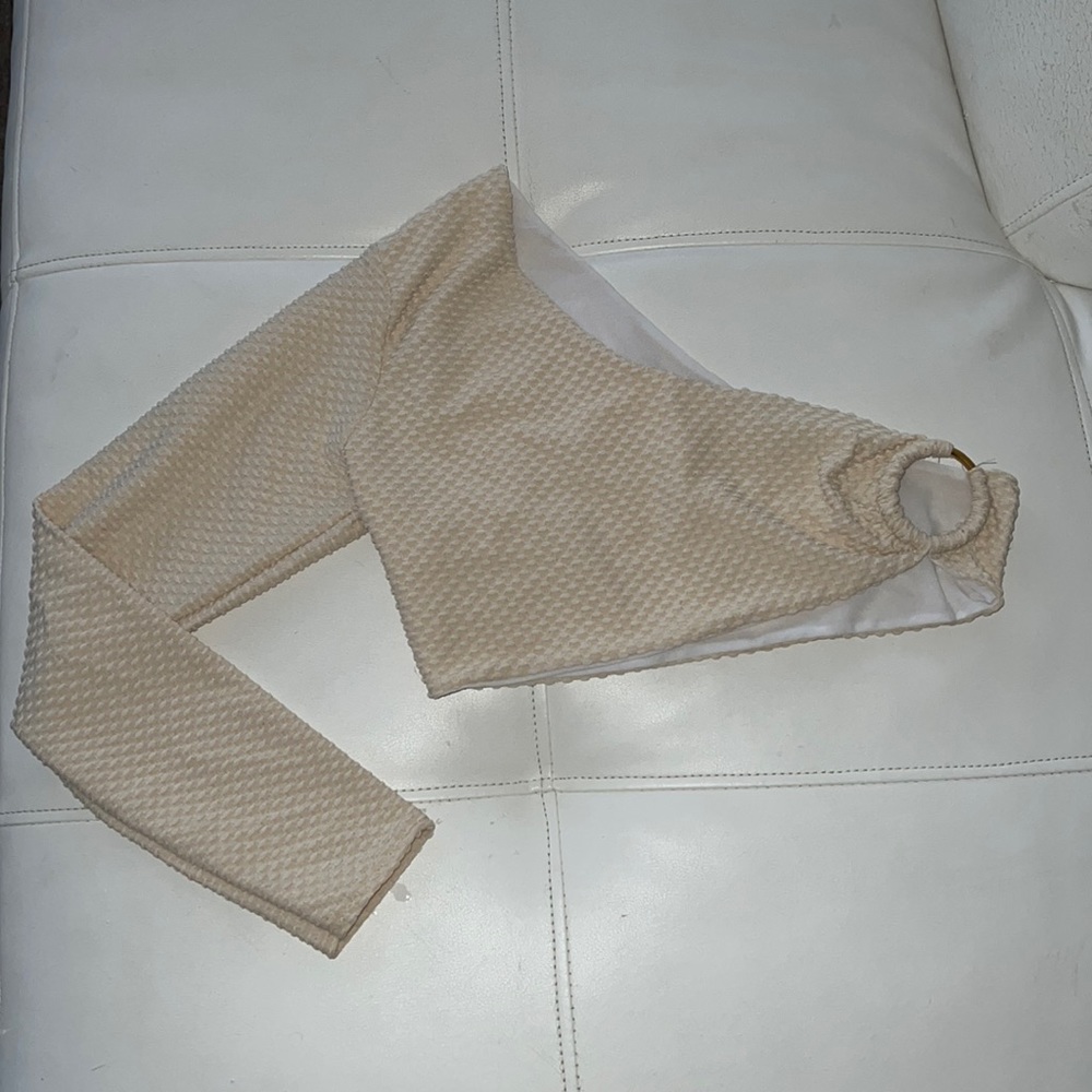 Pretty little thing nude waffle material one sleeve swim top